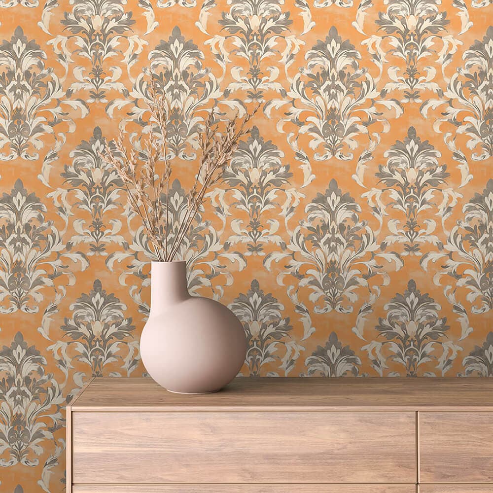 Ivory and Taupe Heritage Damask Wallpaper - ARABESQUE 0010