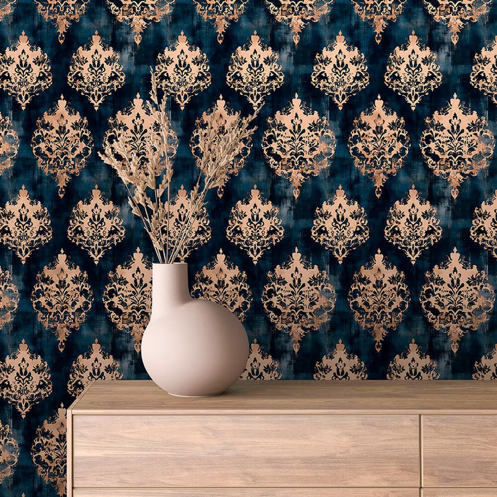 Royal Blue and Gold Baroque Wallpaper - ARABESQUE 0013