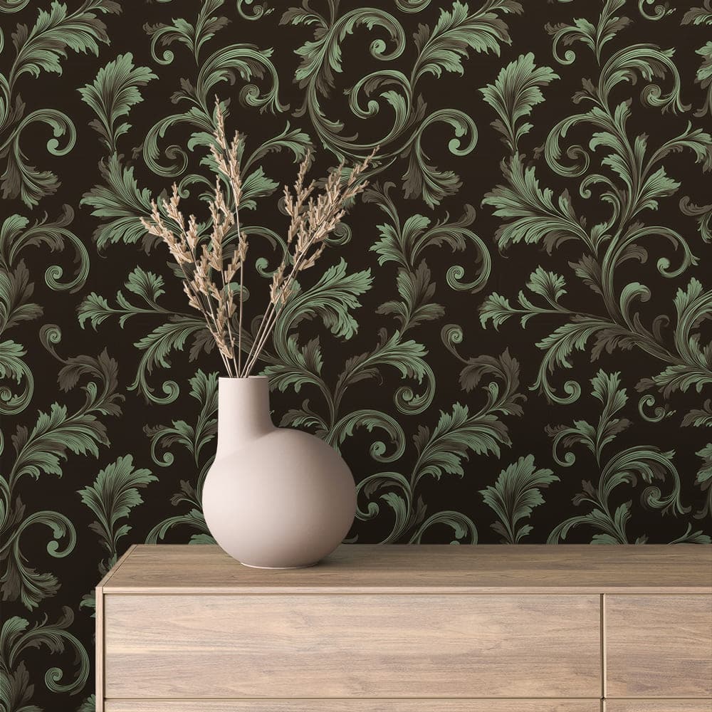 Black and Antique Gold Floral Scroll Wallpaper - ARABESQUE 0036