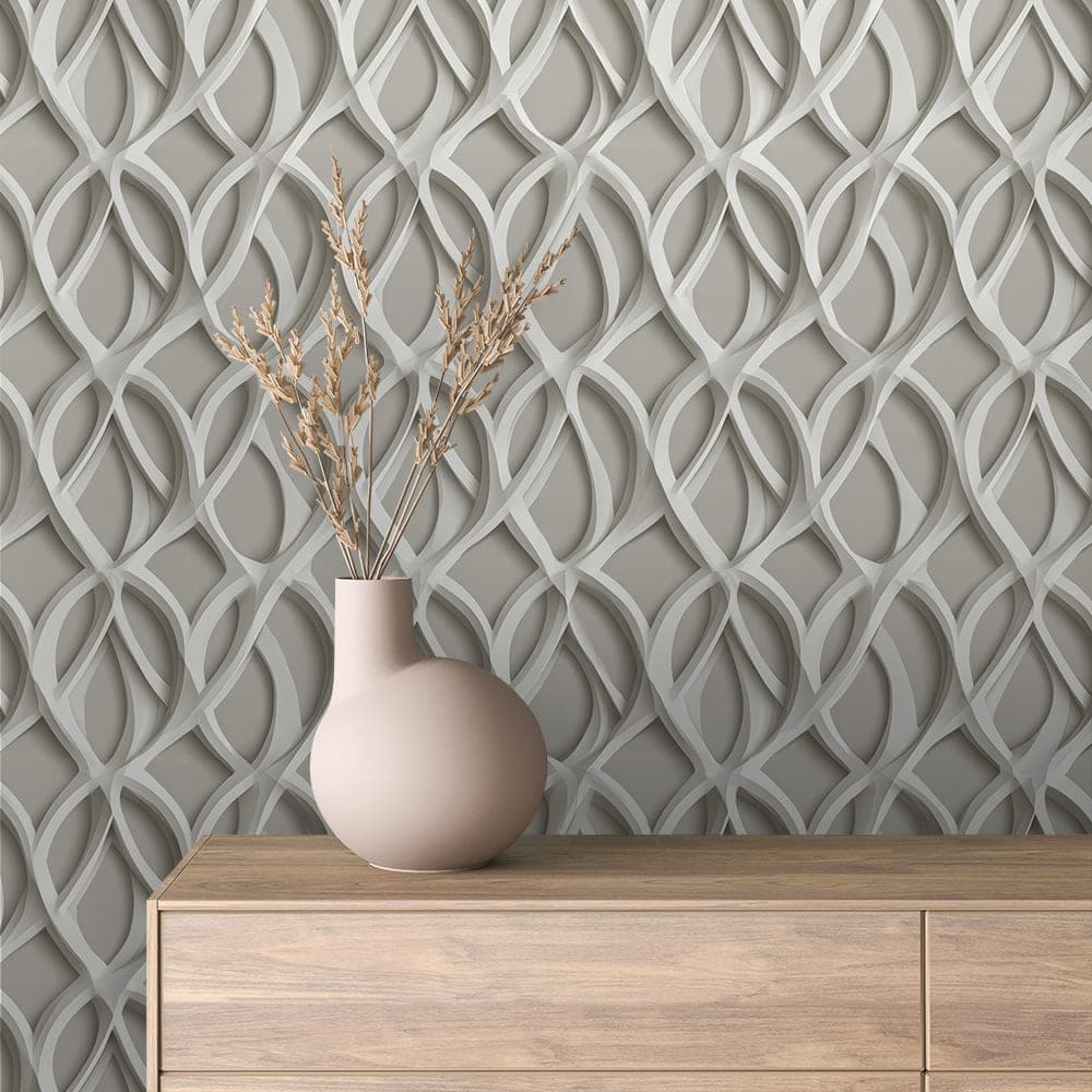 Beige and Charcoal Abstract Ribbon Wallpaper - ARABESQUE 0039