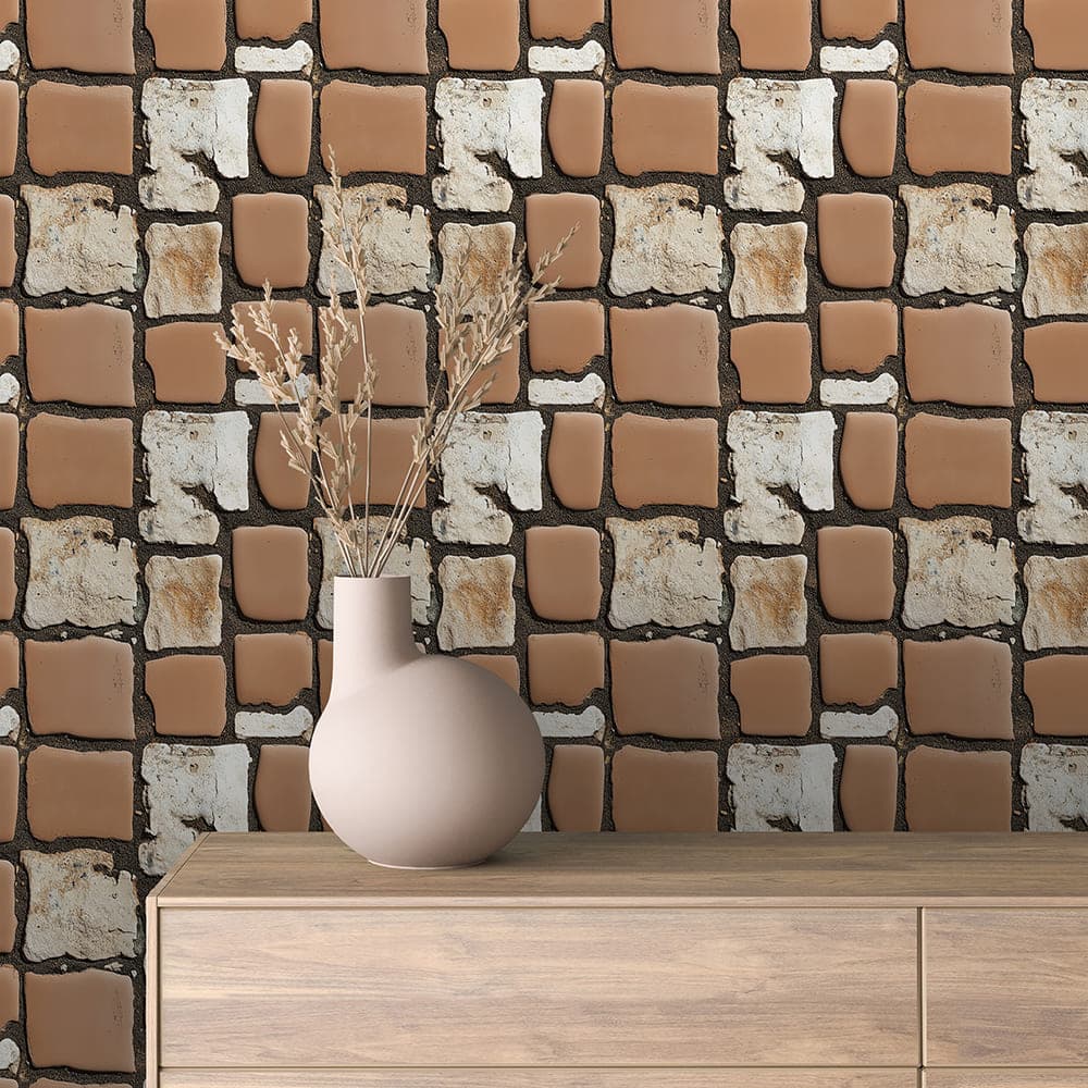 Rustic Mixed Stone Brick Wallpaper – BRICK 0096