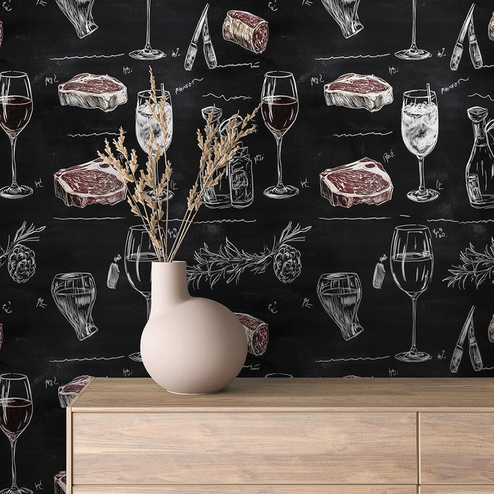 COMMERCIAL 0001 - Chalkboard Steak and Wine Wallpaper