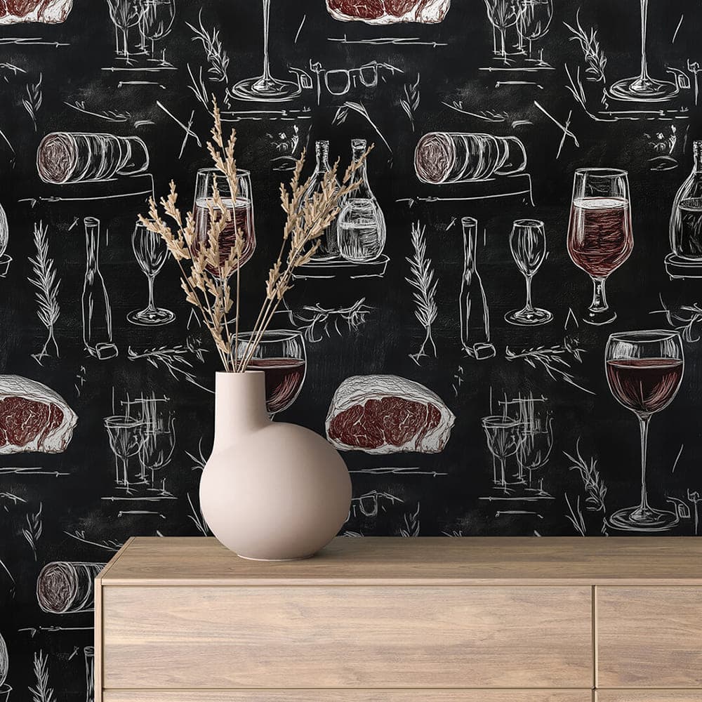 COMMERCIAL 0003 - Chalkboard Wine and Gourmet Food Wallpaper