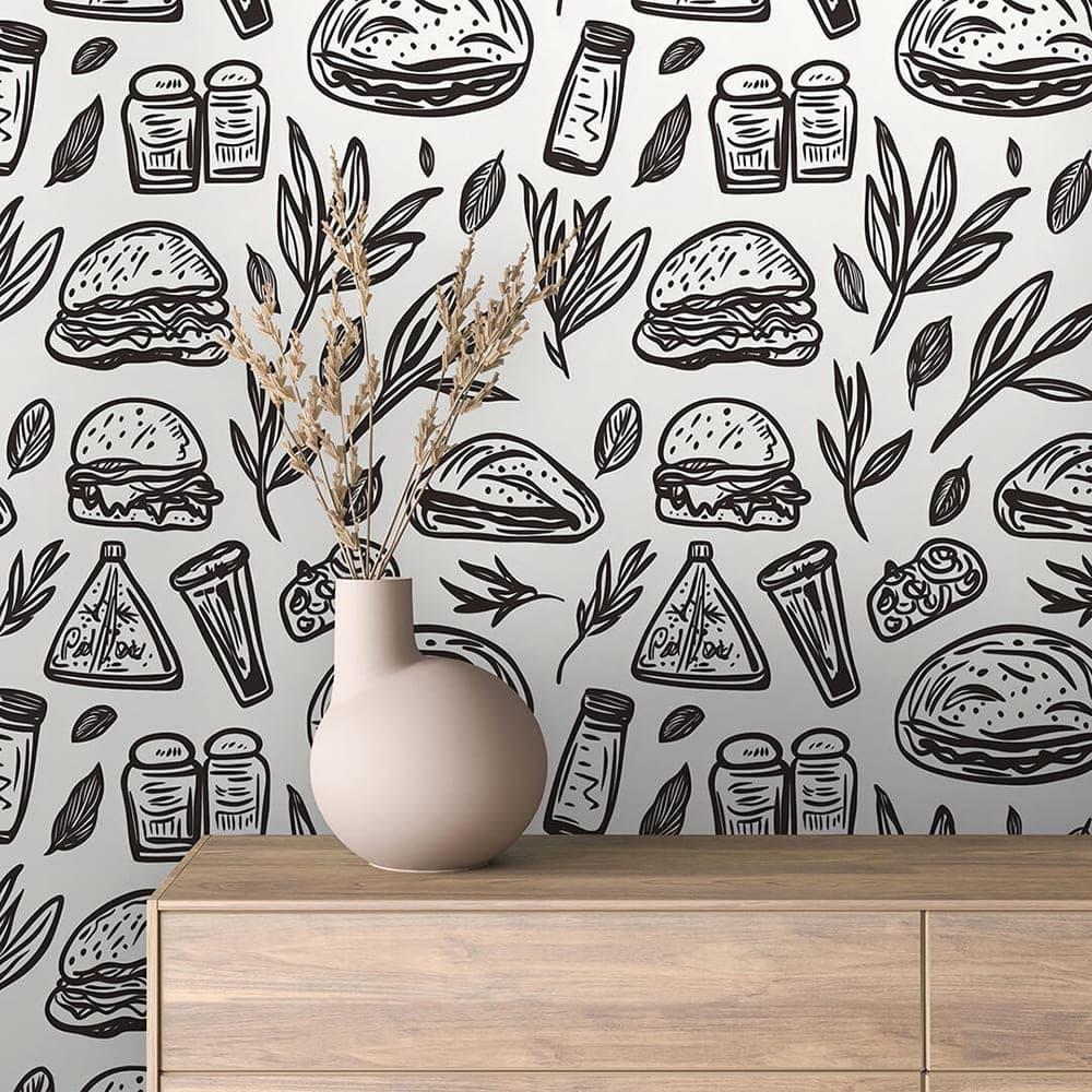 COMMERCIAL 0014 - Vintage Restaurant Menu Sketch Wallpaper