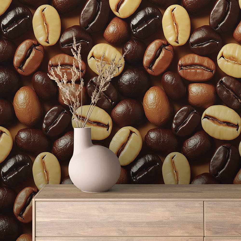 COMMERCIAL 0017 - Coffee Beans in Cream Foam Wallpaper