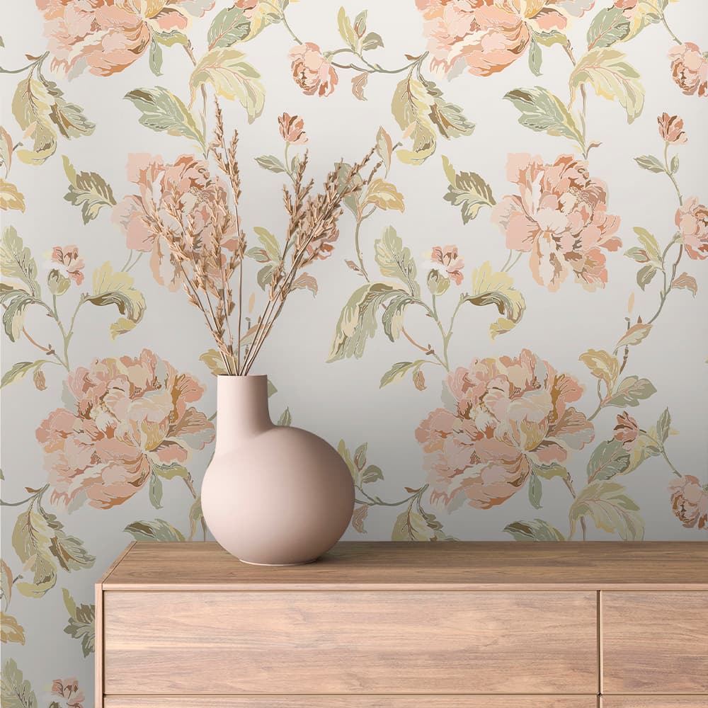 Peach Peony Blossom Floral Wallpaper – FLORAL 0012