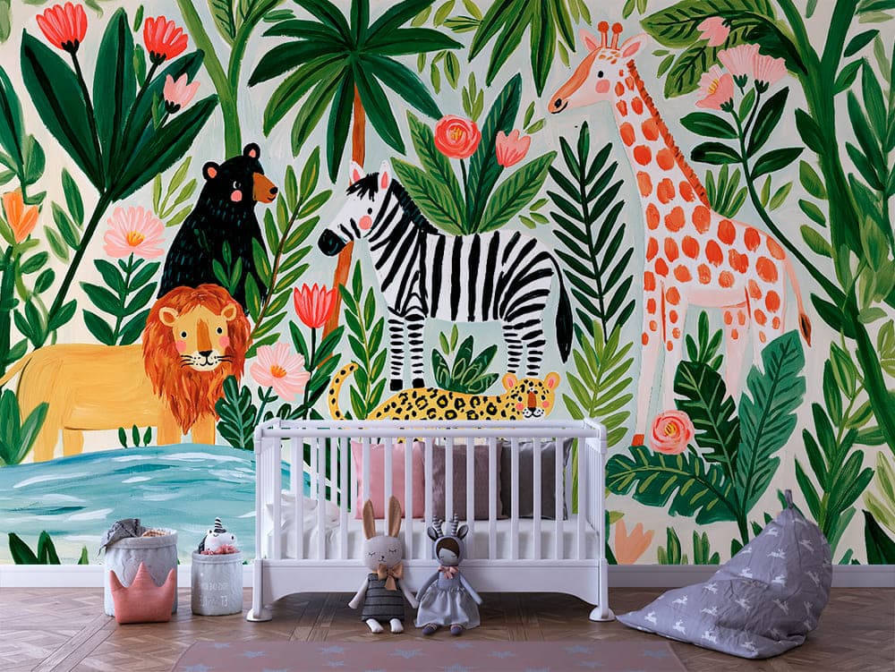 Tropical Jungle Safari Animals Kids Wallpaper - INFANTILE 1384