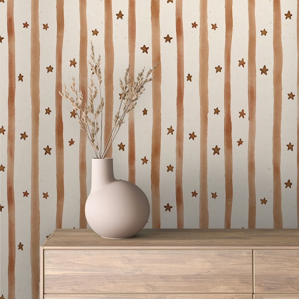 Peach Stripes and Rustic Stars Kids Wallpaper - INFANTILE 1389