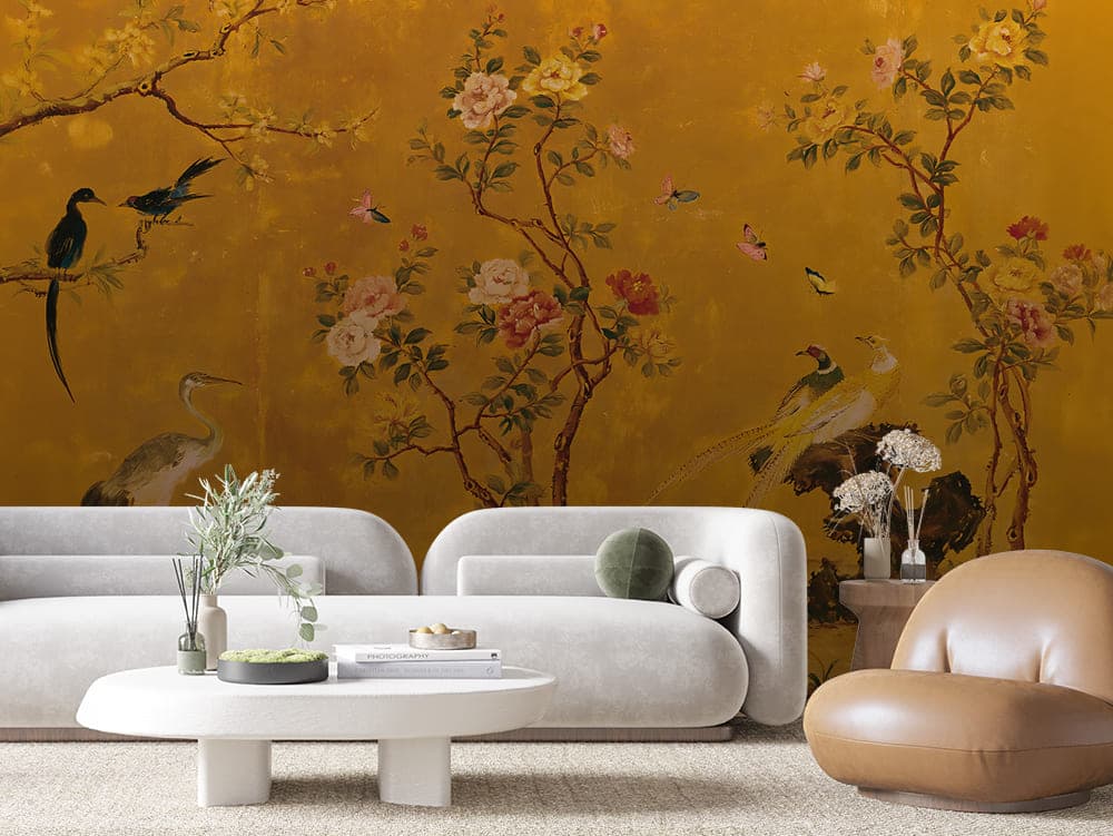 Golden Chinoiserie Garden Botanical wallpaper LEAVES 0147 – room view