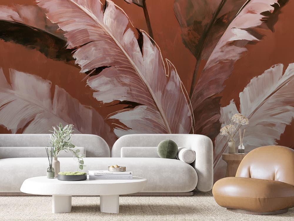 Painterly Rose Plume Botanical wallpaper LEAVES 0153 – room view
