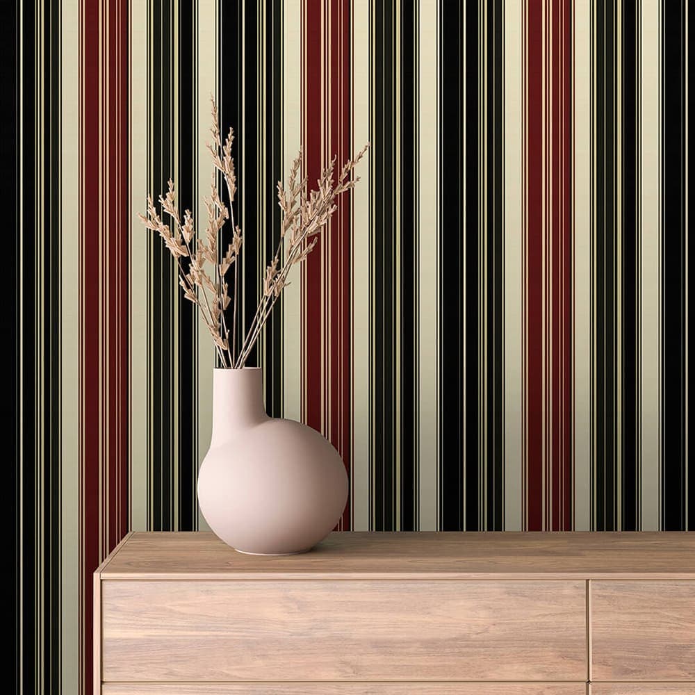 Noir Burgundy Pinstripe wallpaper STRIPED 0009 – room view
