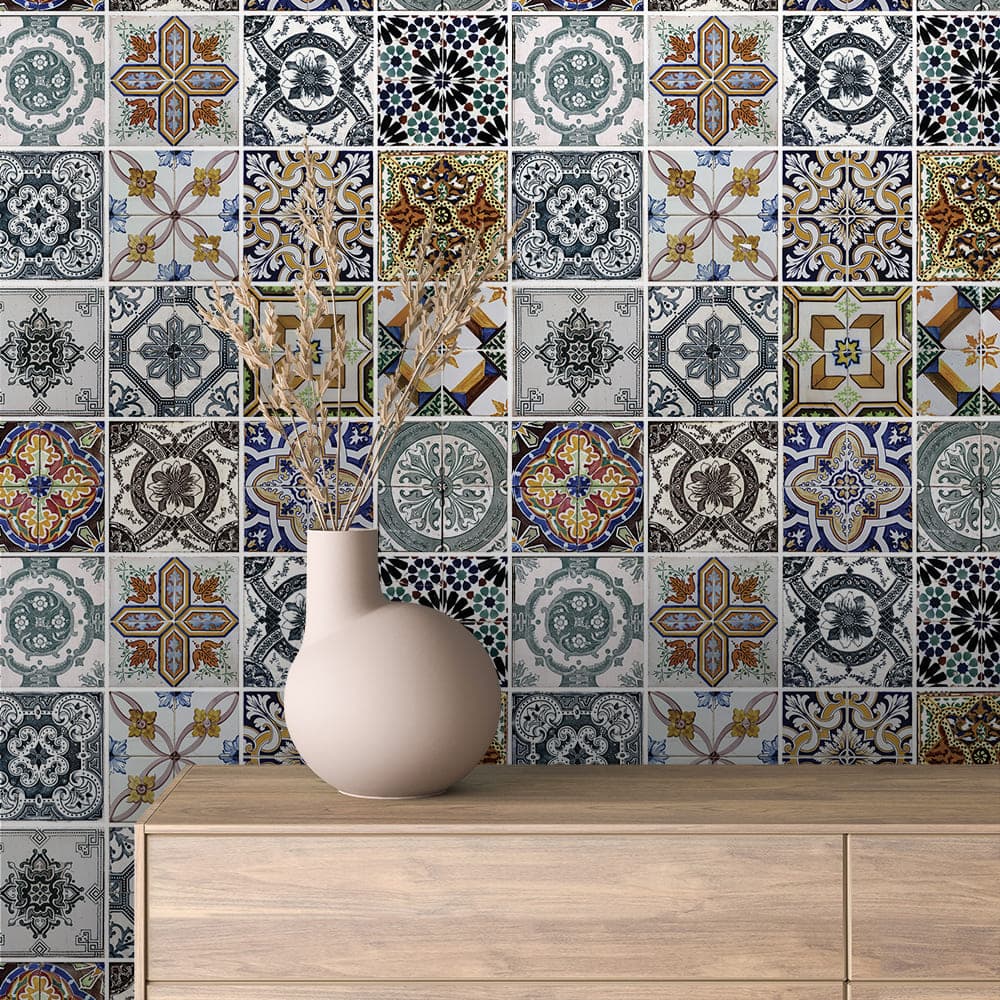 Antique Azulejo Blue Mosaic Tile wallpaper TILE 0003 – room view