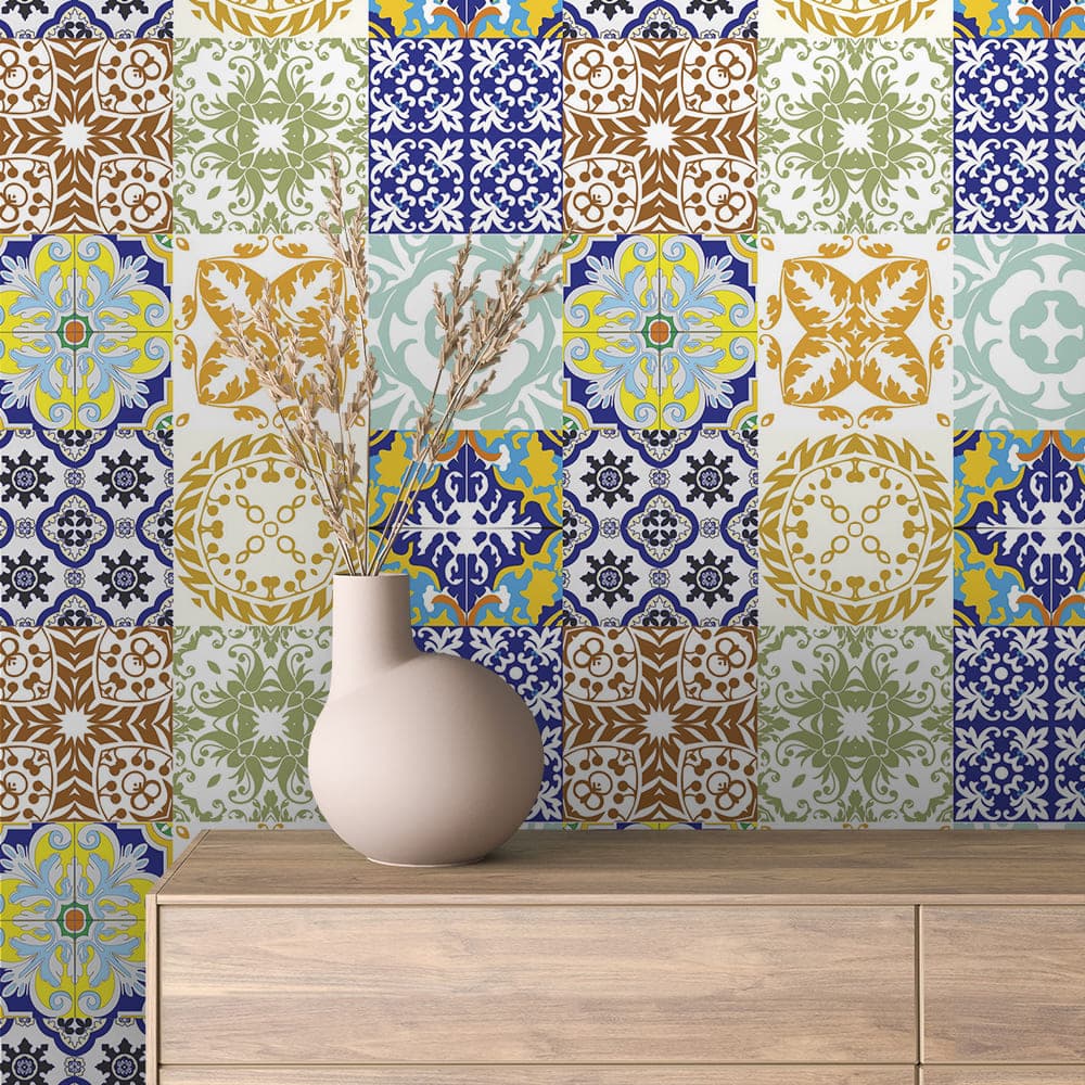 Sunlit Majolica Motif Tile wallpaper TILE 0010 – room view