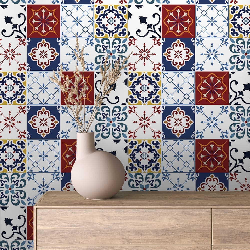 Heritage Red Navy Tile wallpaper TILE 0017 – room view