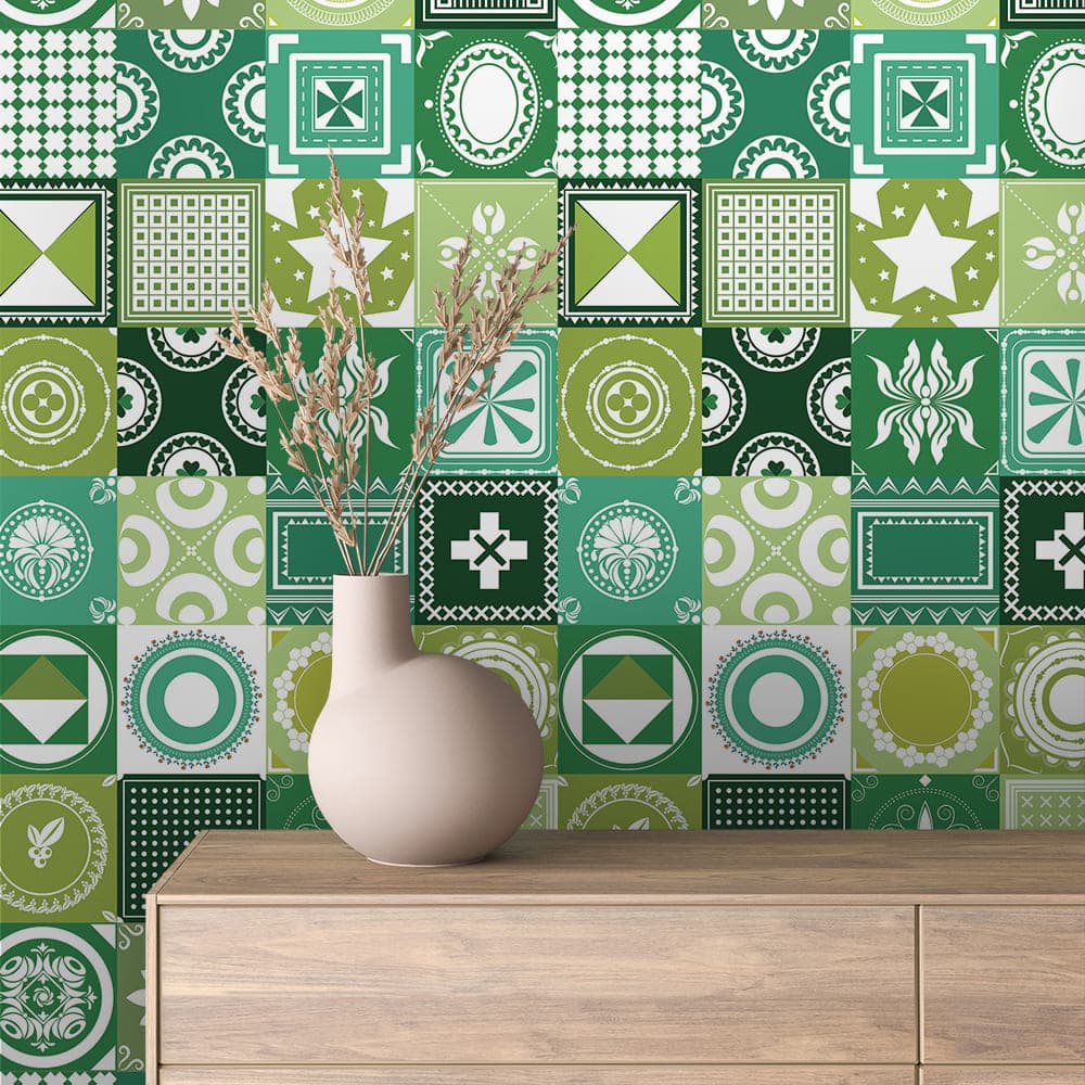 Emerald Geometric Patchwork Tile wallpaper TILE 0019 – room view