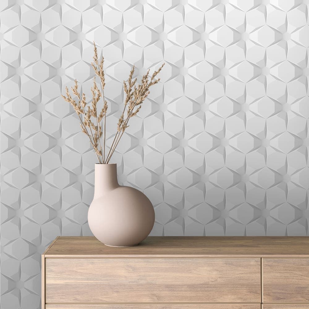White Hexagon and Star 3D Geometric Wallpaper - 3D 0050