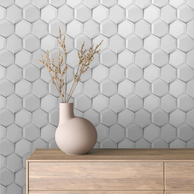 White Minimal Hexagon 3D Wallpaper - 3D 0060