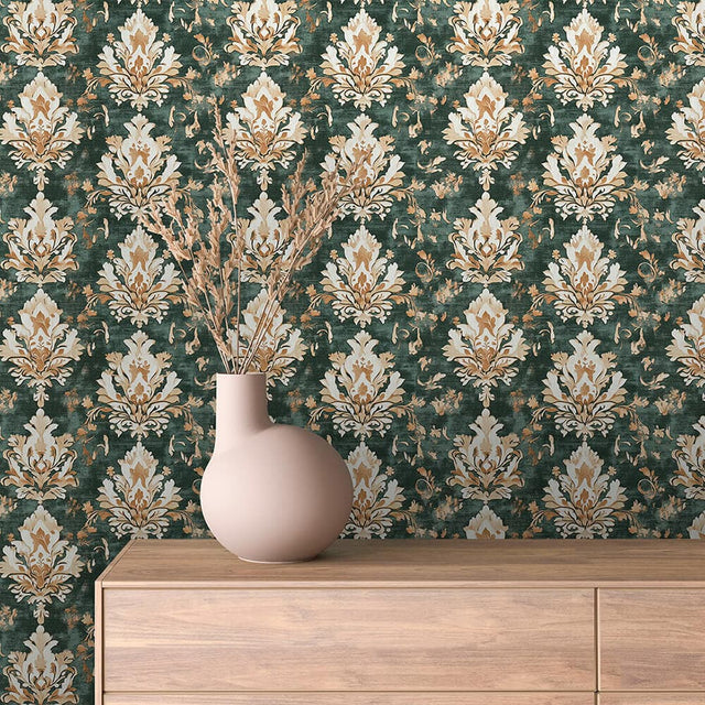 Navy and Gold Traditional Damask Wallpaper - ARABESQUE 0003