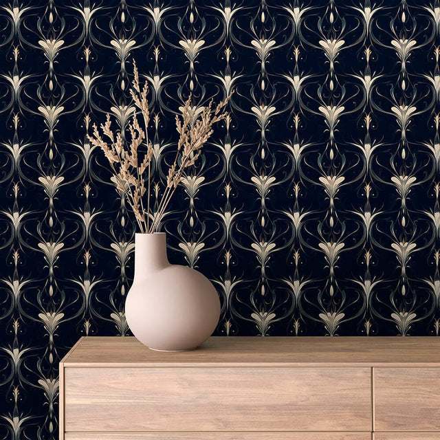 Peach and Grey Vintage Damask Wallpaper - ARABESQUE 0012