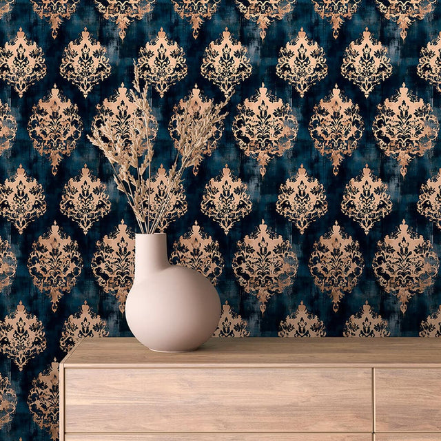 Royal Blue and Gold Baroque Wallpaper - ARABESQUE 0013