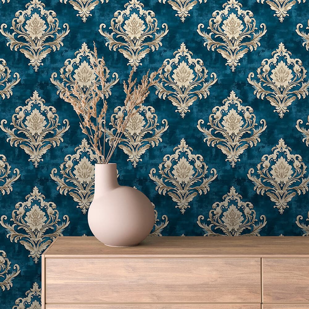 Midnight Navy Linear Arabesque Wallpaper - ARABESQUE 0014