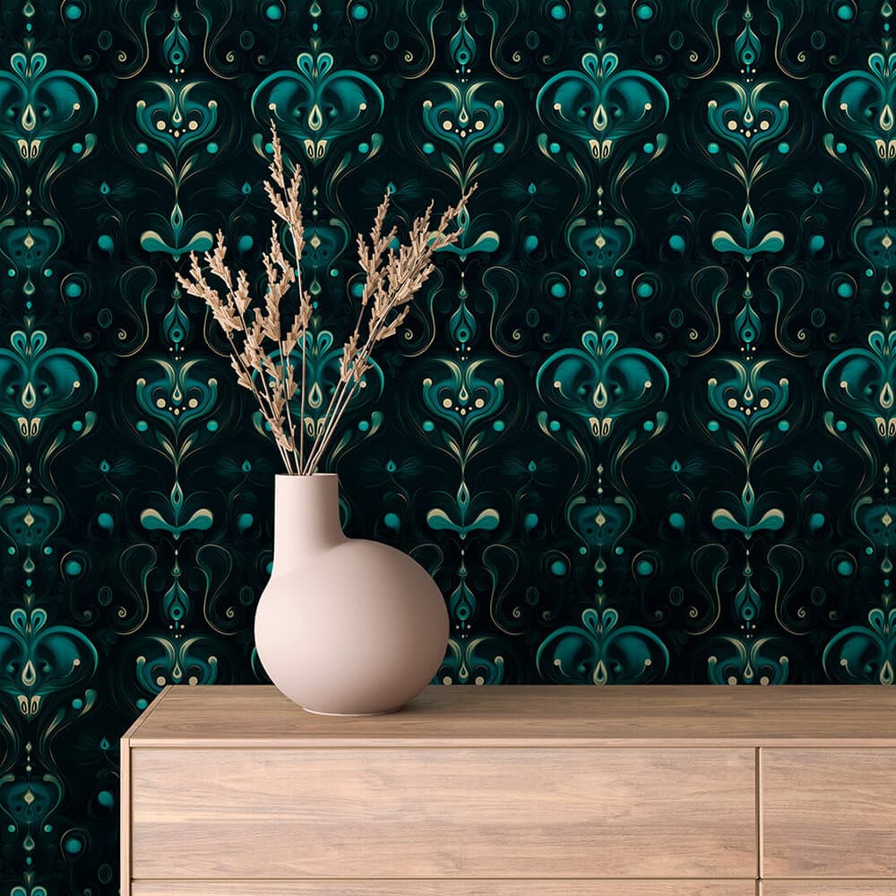 Dark Green and Gold Heritage Damask Wallpaper - ARABESQUE 0027
