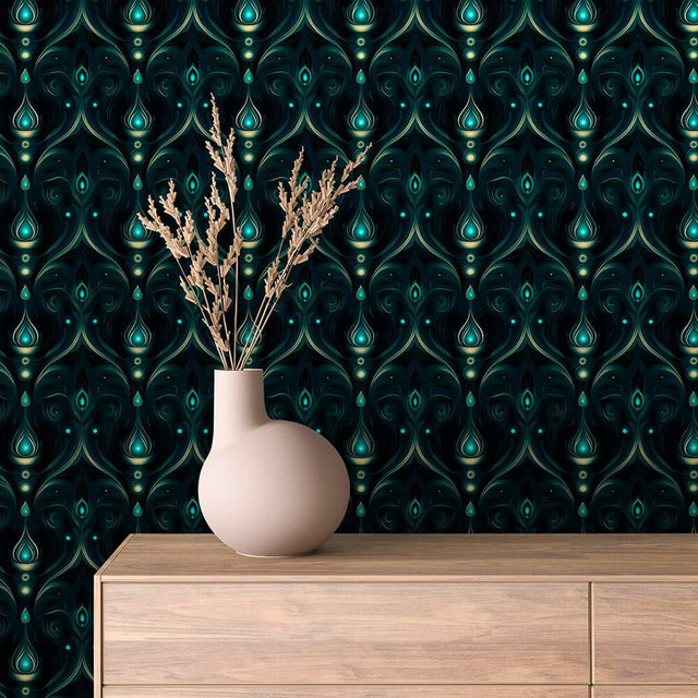 Midnight Teal Decorative Wallpaper - ARABESQUE 0028