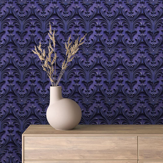 Ivory and Gold Damask Scroll Wallpaper - ARABESQUE 0034