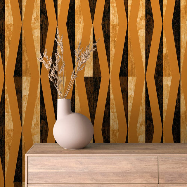 Ochre and Black Geometric Wallpaper - ARABESQUE 0041