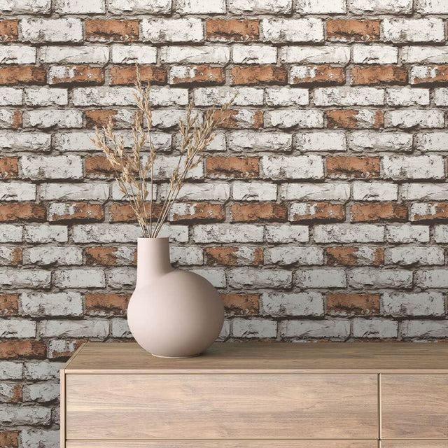 Rustic White and Terracotta Brick Wallpaper – BRICK 0118