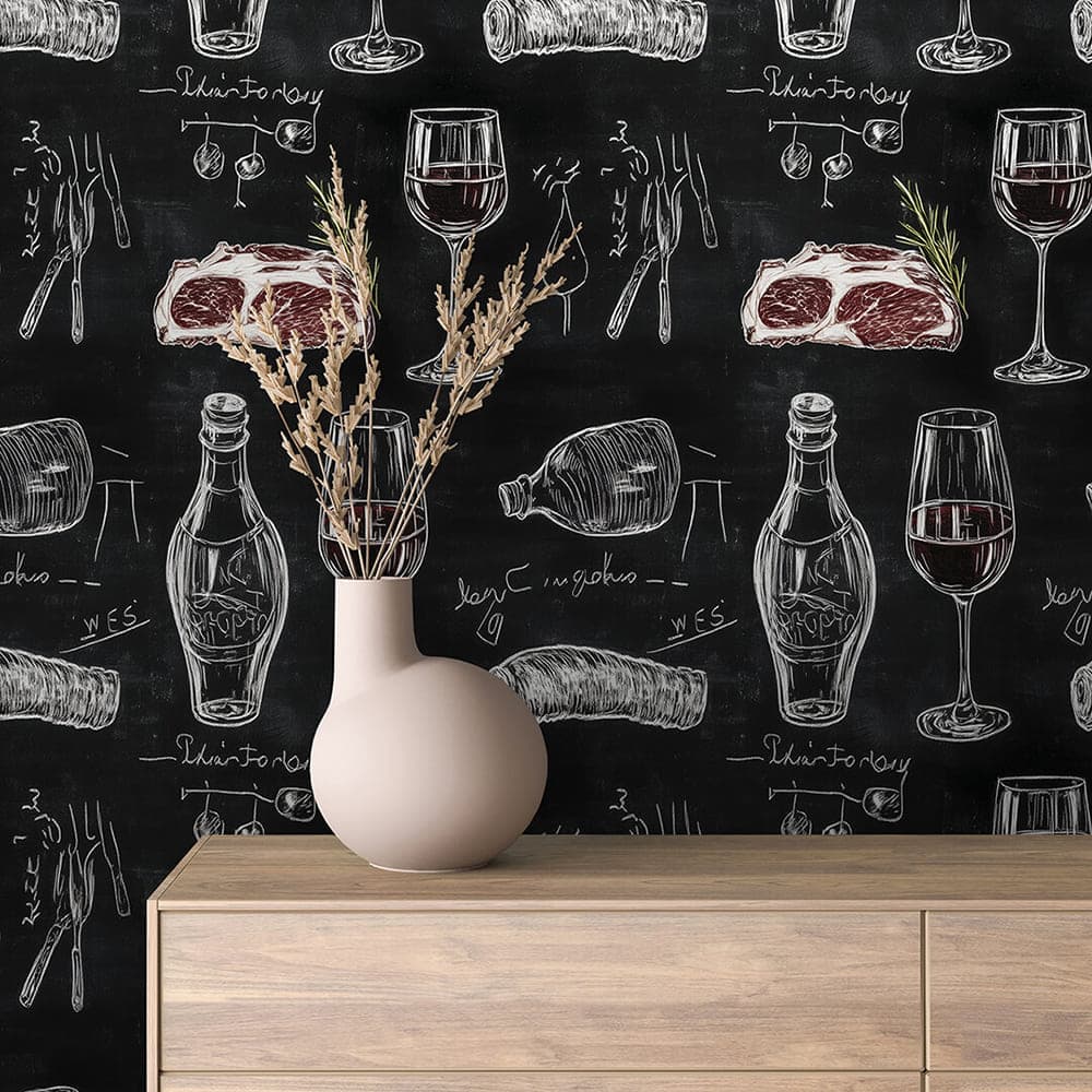 COMMERCIAL 0002 - Chalk Sketch Steak and Wine Wallpaper