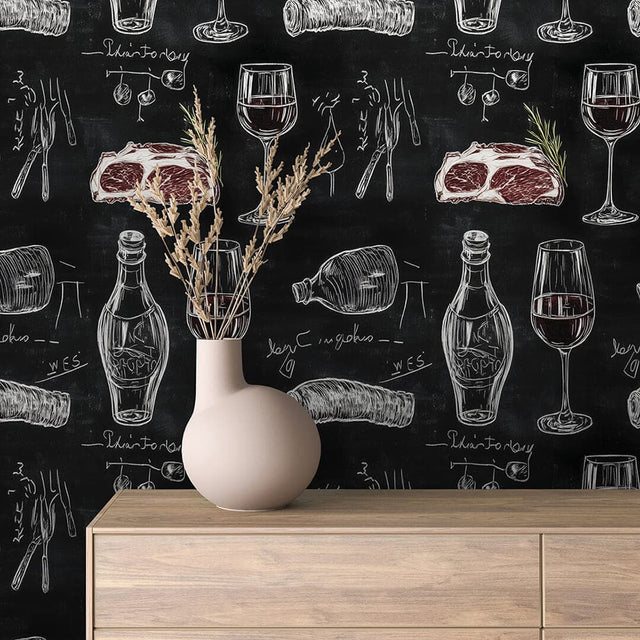 COMMERCIAL 0002 - Chalk Sketch Steak and Wine Wallpaper