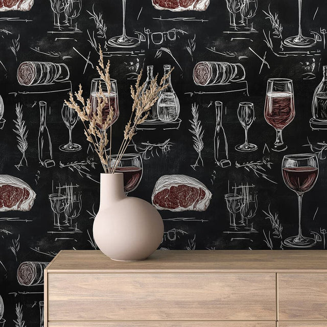 COMMERCIAL 0003 - Chalkboard Wine and Gourmet Food Wallpaper