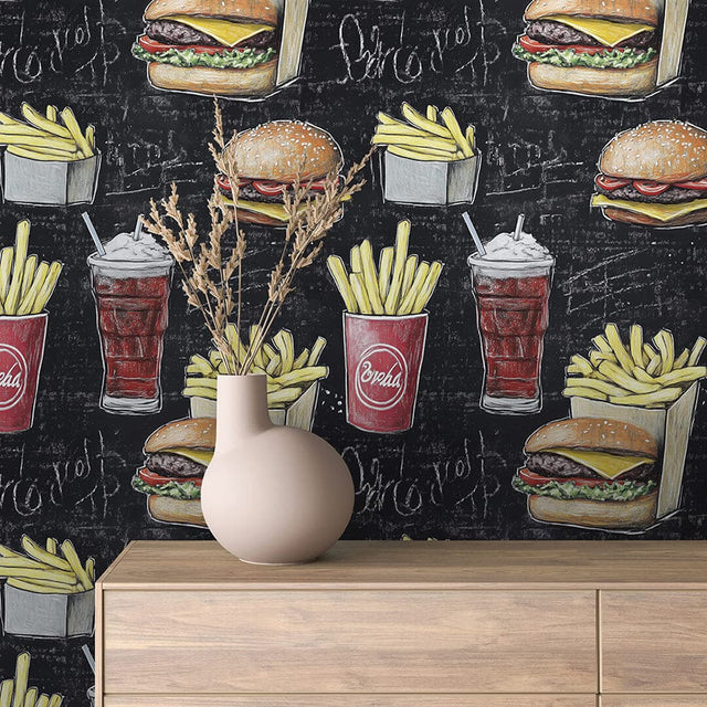 COMMERCIAL 0004 - Rustic Chalkboard Wine and Steak Wallpaper