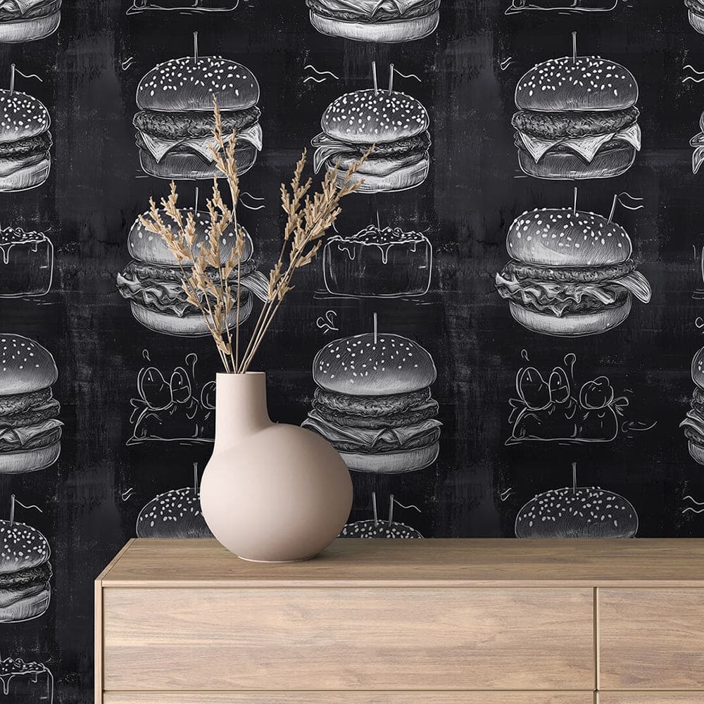 COMMERCIAL 0006 - Vintage Chalkboard Burger Wallpaper