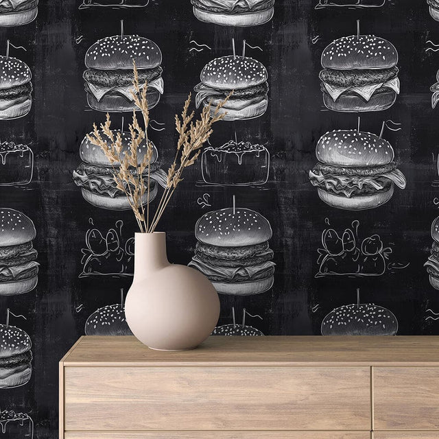 COMMERCIAL 0006 - Vintage Chalkboard Burger Wallpaper