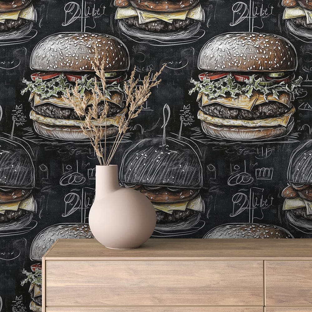 COMMERCIAL 0007 - Chalkboard Burger Doodle Wallpaper