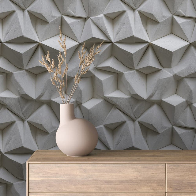 White 3D Geometric Concrete Relief Wallpaper – CONCRETE 0124
