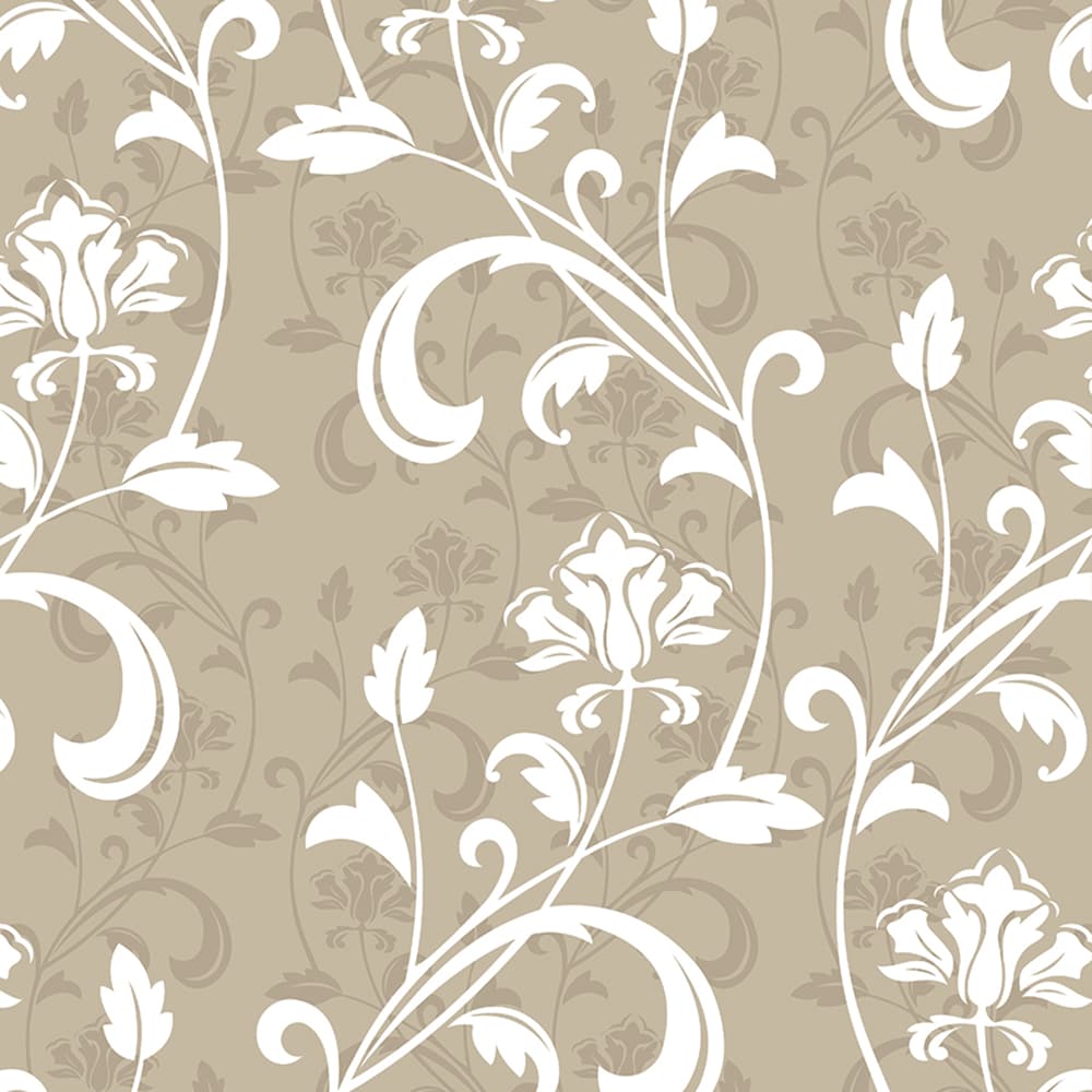 Taupe Scroll Floral Wallpaper – FLORAL 0001
