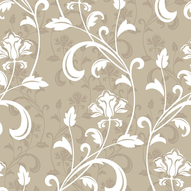 Taupe Scroll Floral Wallpaper – FLORAL 0001