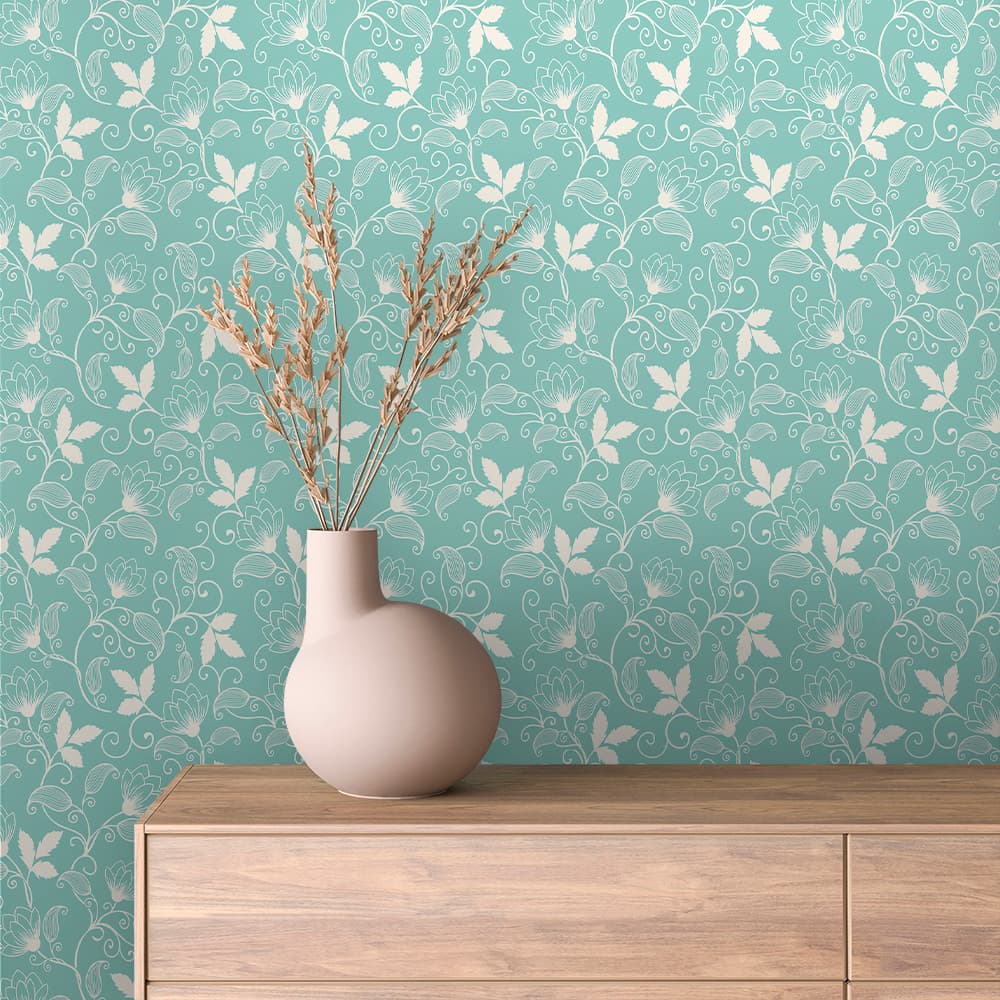 Aqua Lotus Vine Floral Wallpaper – FLORAL 0004