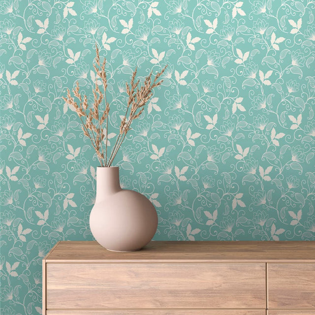 Aqua Lotus Vine Floral Wallpaper – FLORAL 0004