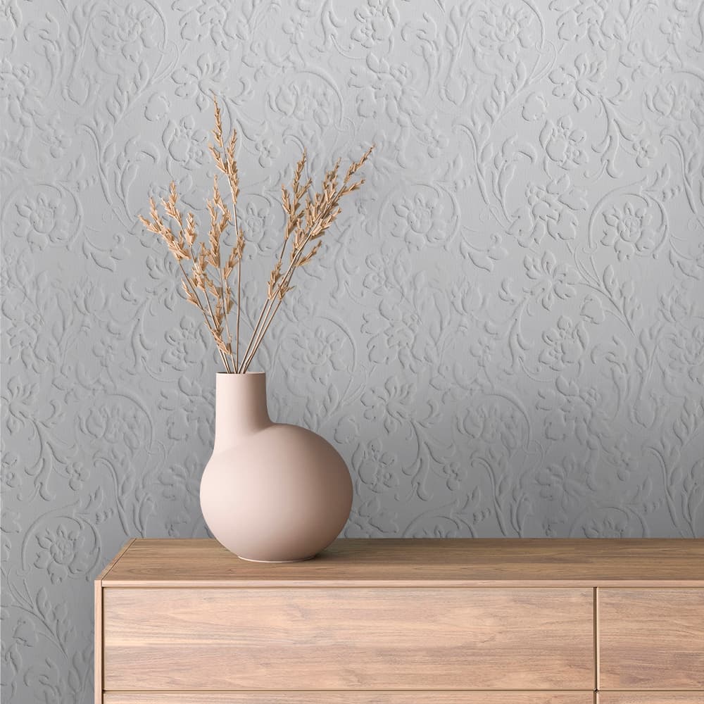 Embossed Grey Scroll Floral Wallpaper – FLORAL 0009