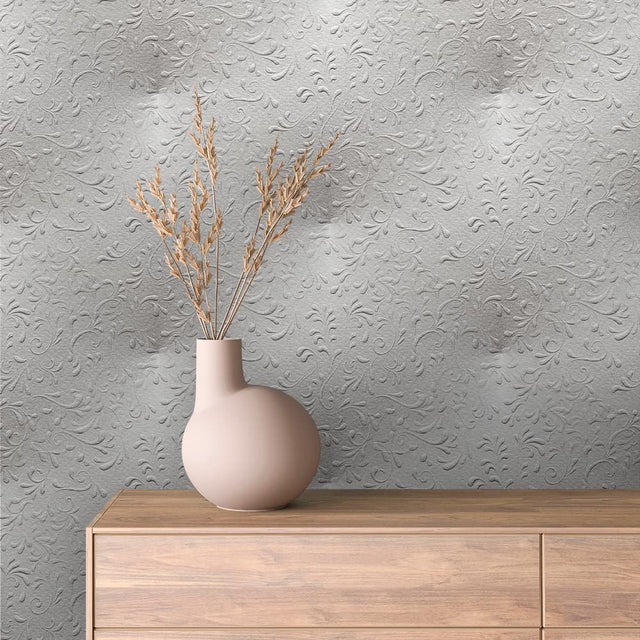 Silver Emboss Flourish Floral Wallpaper – FLORAL 0010