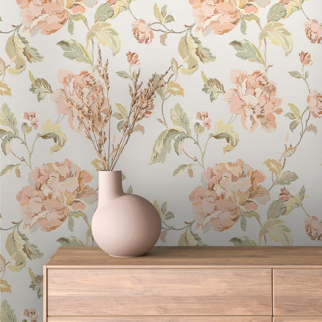 Peach Peony Blossom Floral Wallpaper – FLORAL 0012