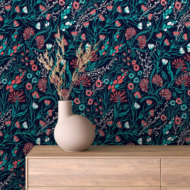 Midnight Wildflower Meadow Floral Wallpaper – FLORAL 0014