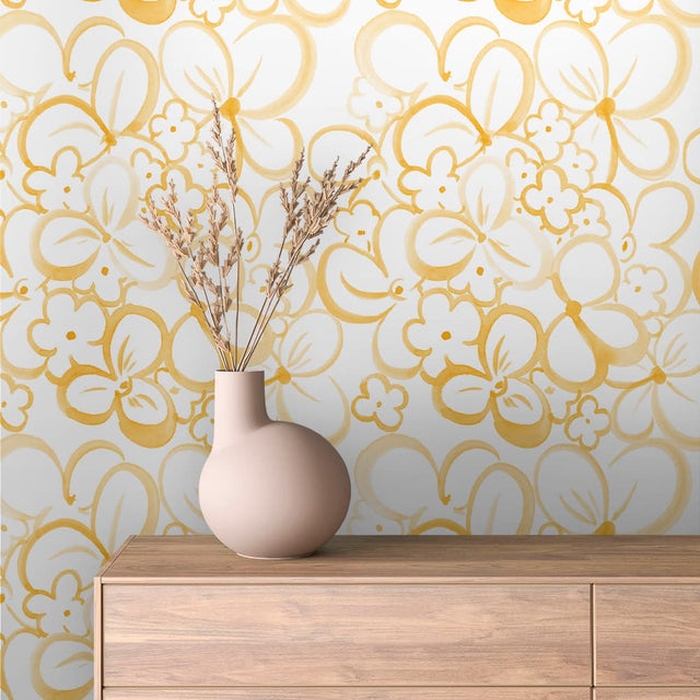 Golden Watercolour Bloom Floral Wallpaper – FLORAL 0019