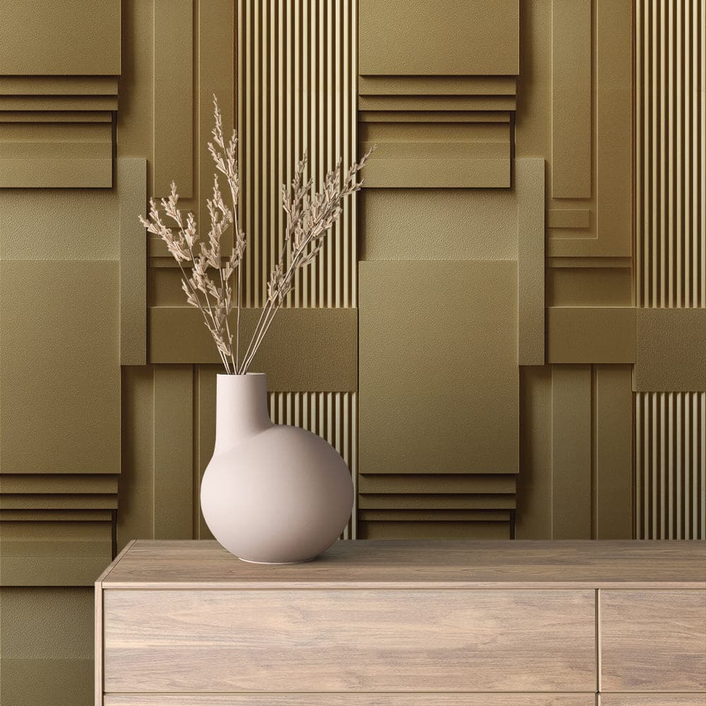 Olive Gold Panel Relief wallpaper GOLDEN 0015 – room view