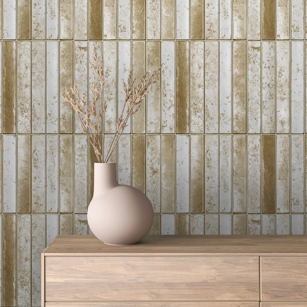 Gilded Ivory Tile Stack wallpaper GOLDEN 0016 – room view