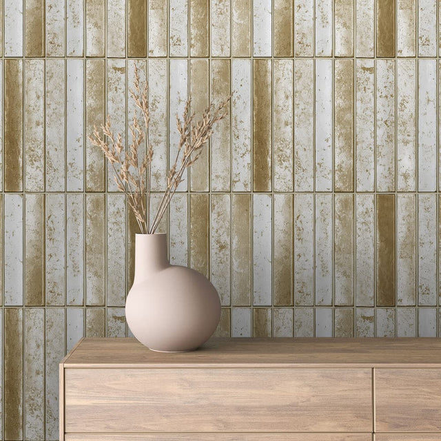 Gilded Ivory Tile Stack wallpaper GOLDEN 0016 – room view